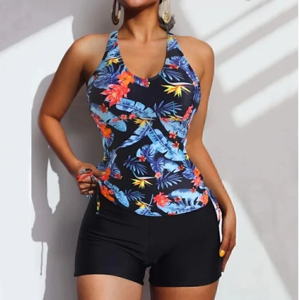New! Tropical print tankini top with boy short swimsuit